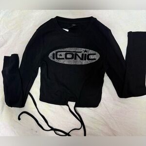 Urban Outfitters Black Long Sleeve Tee with Silver Accents